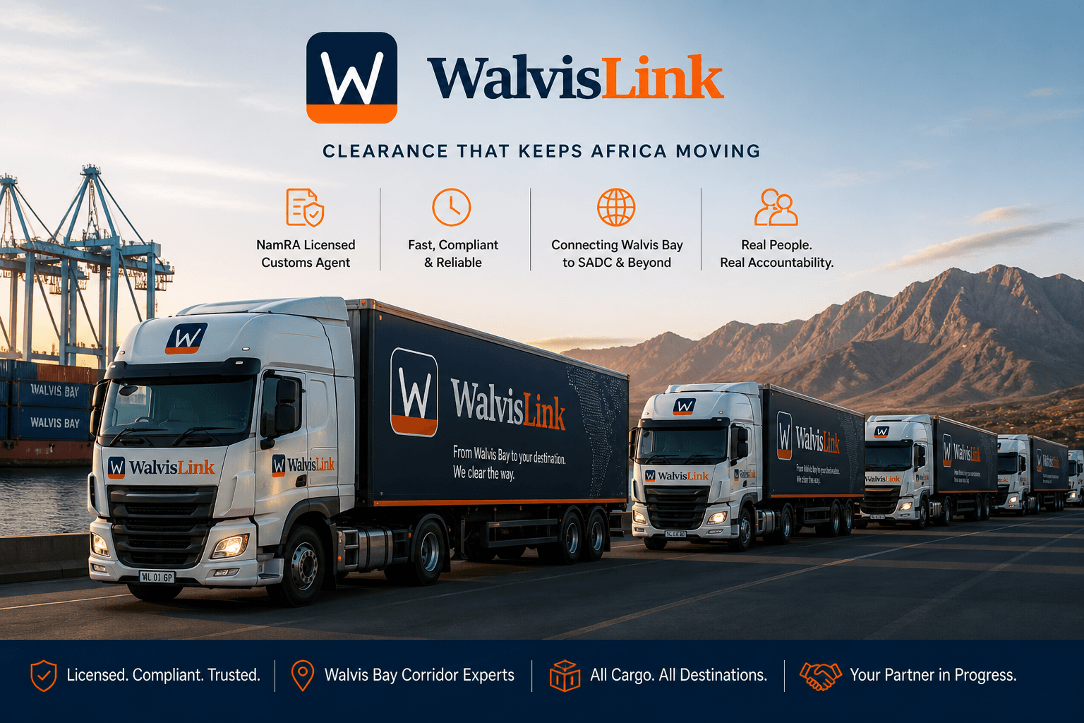 WalvisLink truck fleet at Walvis Bay port